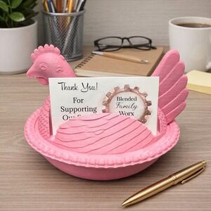 Hen on Nest HON Business Card Holder 3D Printed Desk Display Organizer - Pink